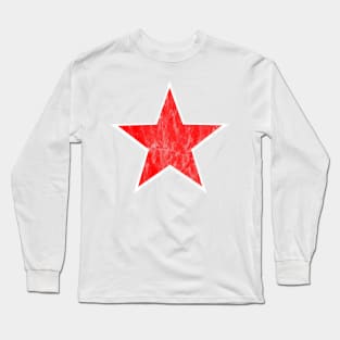 Distressed Red with White Border Star Long Sleeve T-Shirt